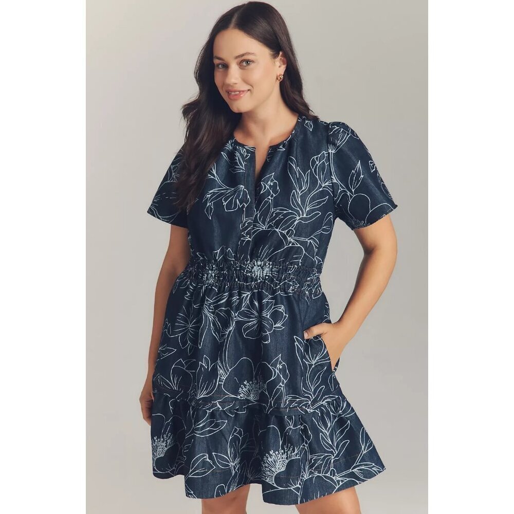 The Somerset Denim Mini Dress Floral L